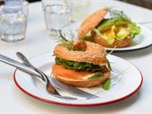 high-volume bagel shop corner