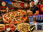 three pizza casual food